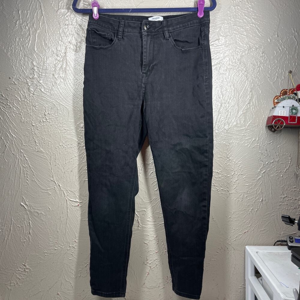 Kensie Womens Black Tapered Leg Mid Rise Wash 5 Pockets Stretch Jeans Sz 8/29